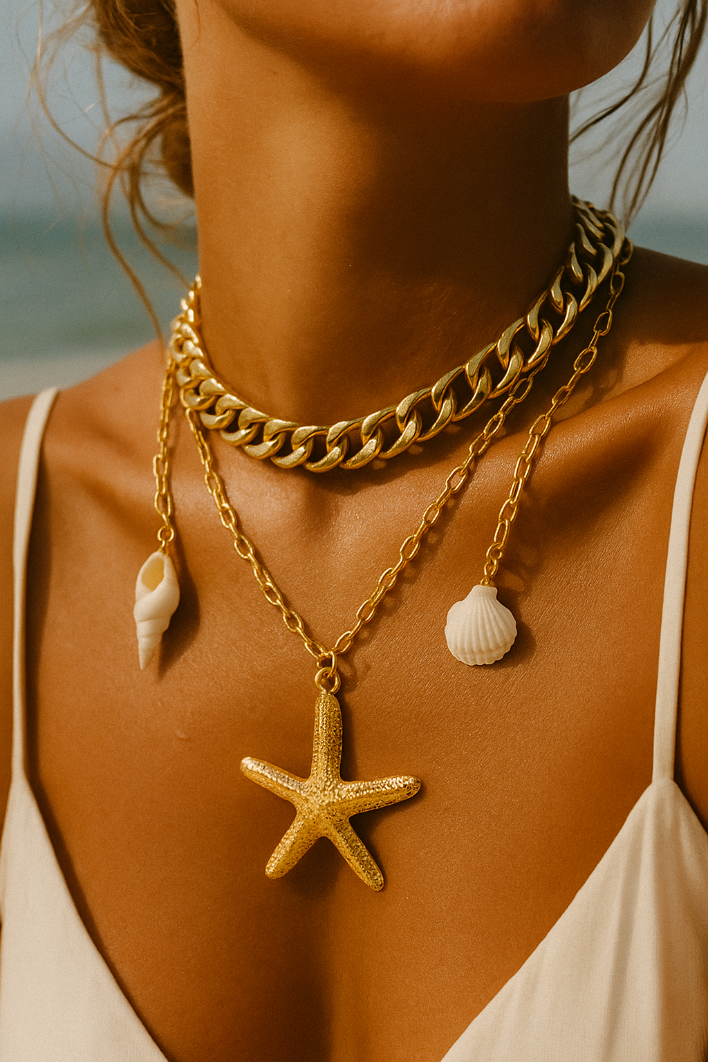 Starfish Shell Charm Gold Necklace
